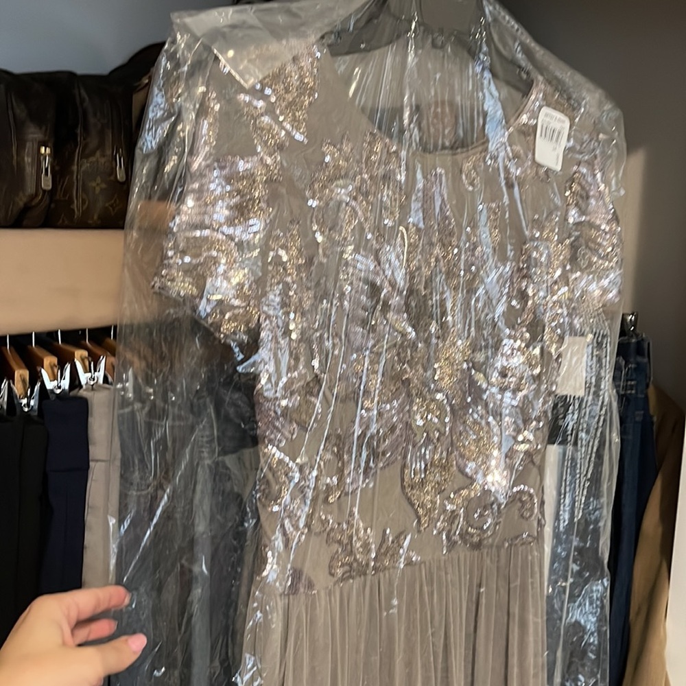 Betsy & Adam Taupe A-Line Gown Size 14 - Picture 5 of 6